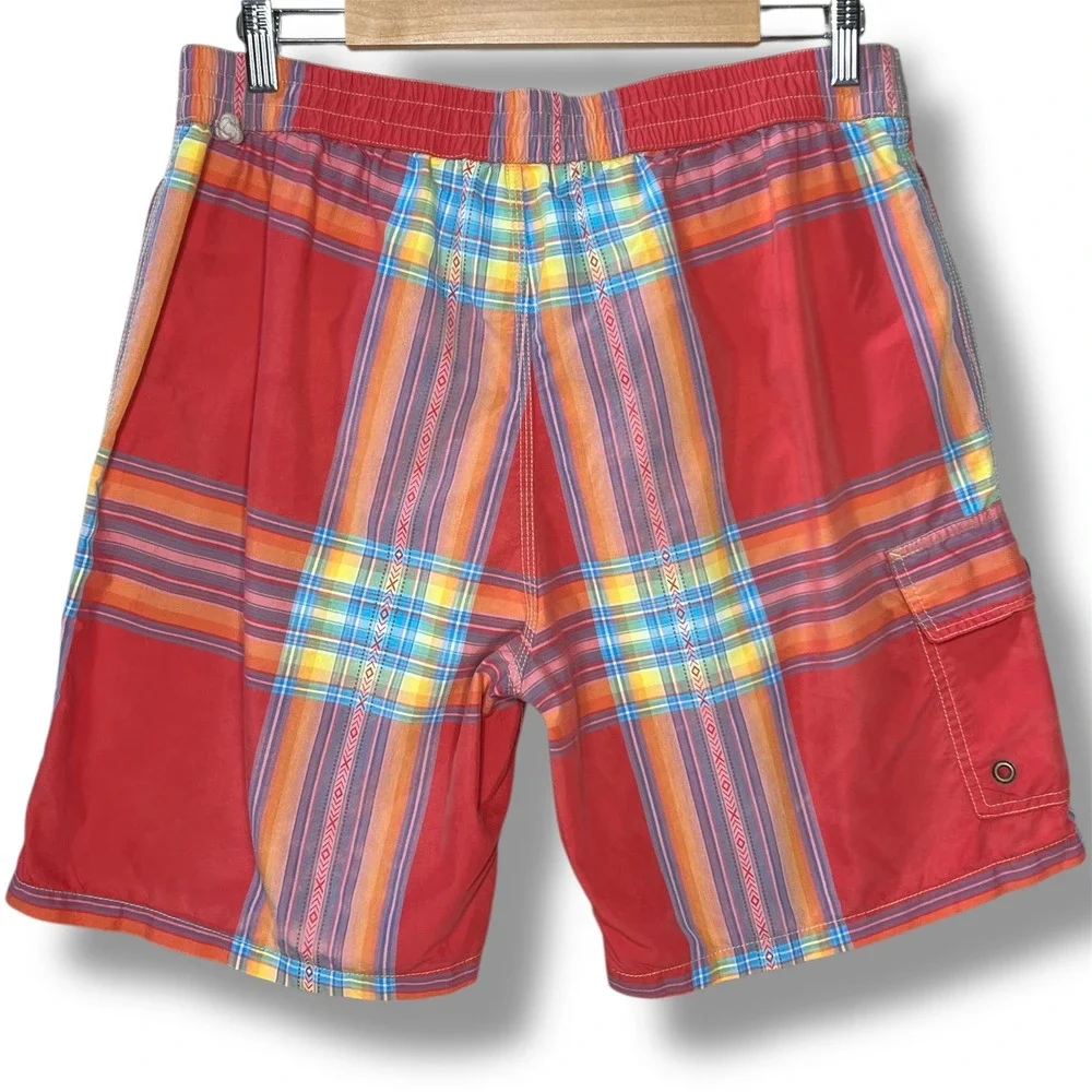 Polo Ralph‎ Lauren Surfer Swim Trunks Red Southwest Plaid Board Shorts Men's M
